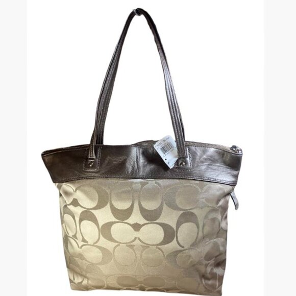 Coach Laura Signature Jacquard and Metallic Gold Leather Trim Tote NWT New - Picture 4 of 14